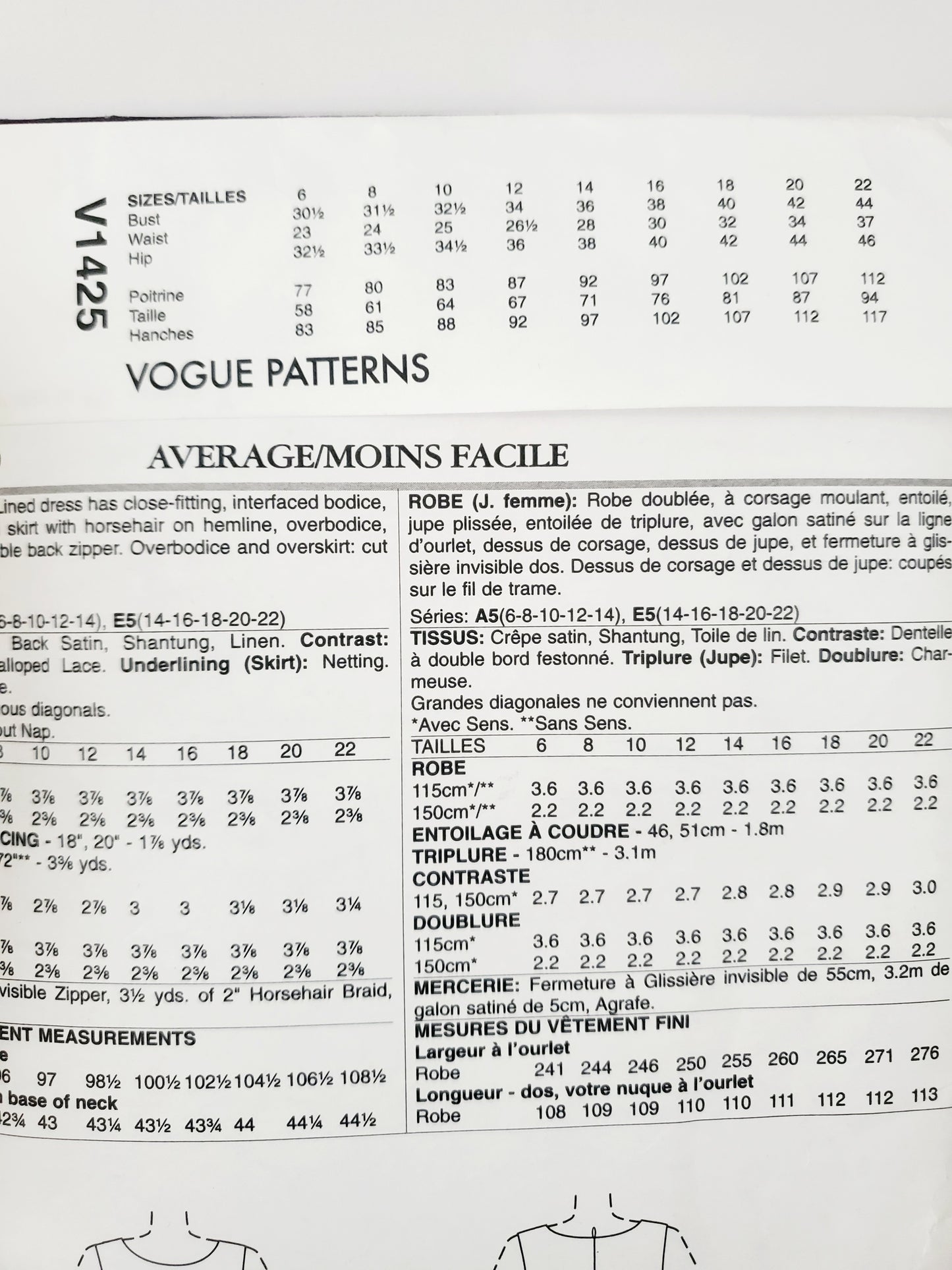 VOGUE PATTERNS, Sewing Pattern V1425, PAMELLA ROLAND, AMERICAN DESIGNER, Dress, Size 6-14