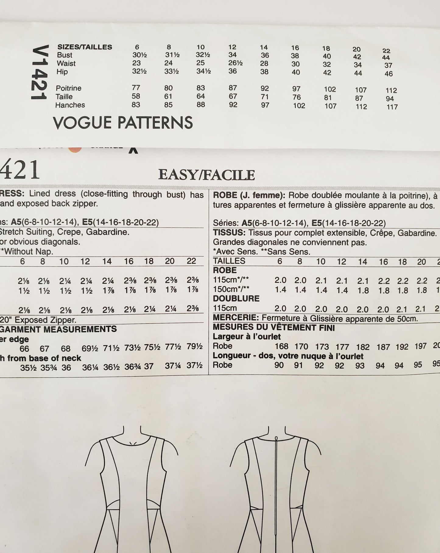 VOGUE PATTERNS, Sewing Pattern V1421, DKNY, DONNA KARAN, NEW YORK, AMERICAN DESIGNER, Dress, Dress with Seam Detail, Size 6-14