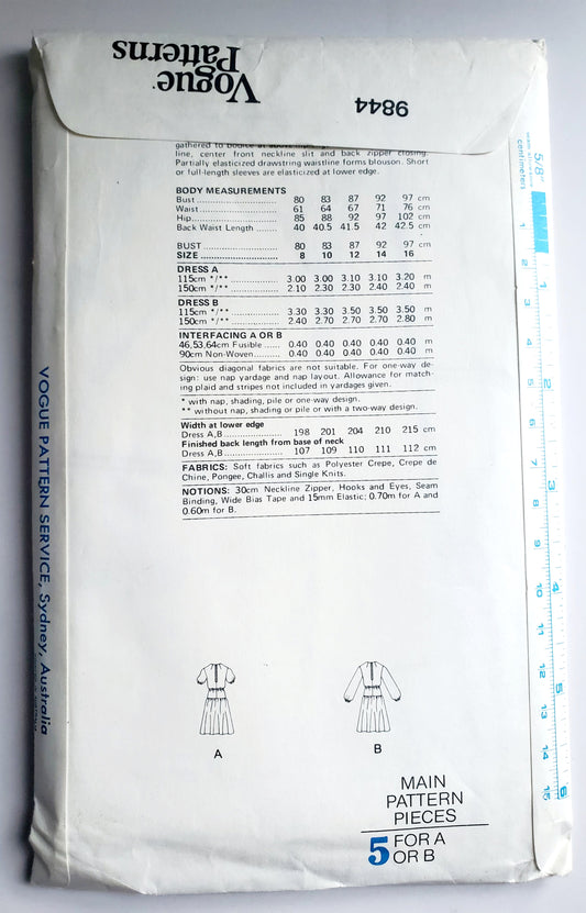 VERY EASY VERY VOGUE Sewing Pattern 9844, Dress with Elasticized Drawstring Waistline, Size 10