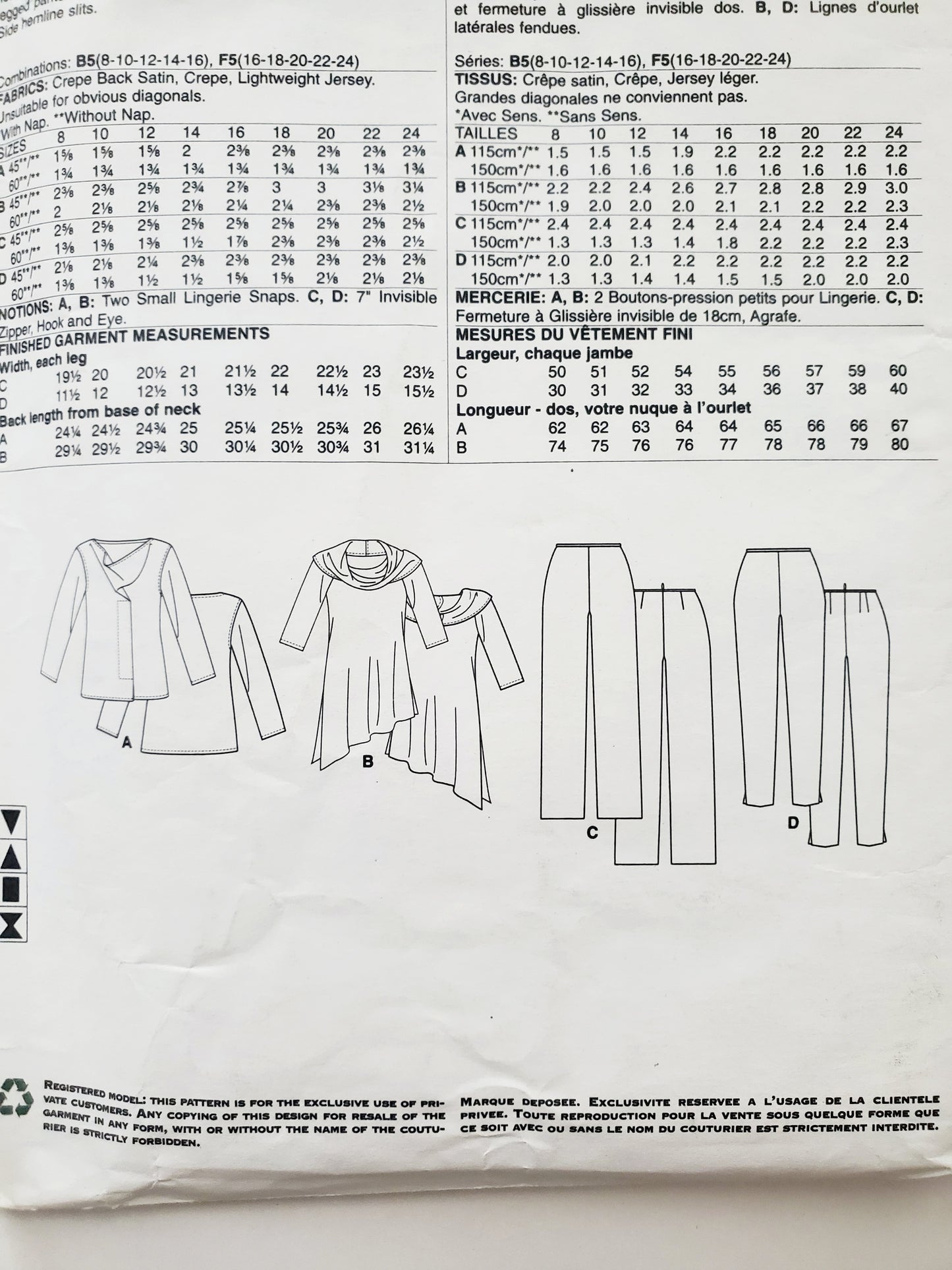 VOGUE PATTERNS, Sewing Pattern V1415, TOM & LINDA PLATT, American Designer, Tunic, Pants, Size 16-24