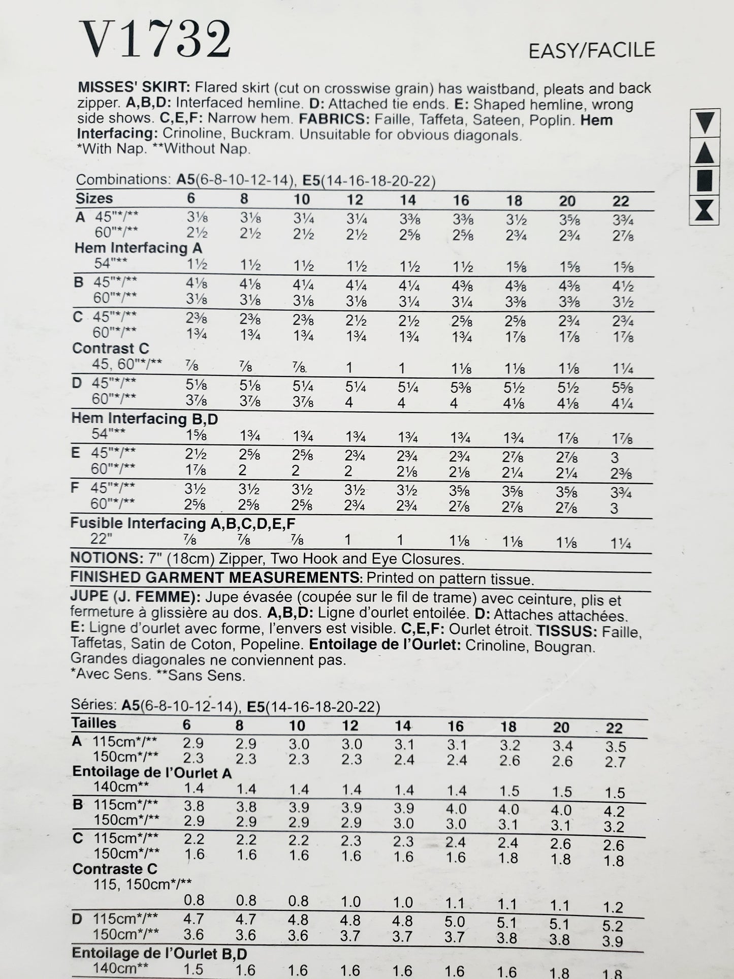 VOGUE PATTERNS, Sewing Pattern V1732, Skirt, Flared Skirt, Pleats, Wide Waistband, Size 6-14
