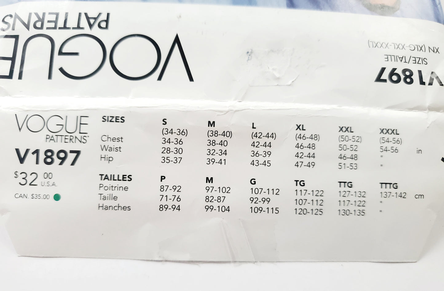 VOGUE Sewing Pattern V1897 Men's Swimsuit, Bathers, Tank Top, Size XLG, XXL, XXXL