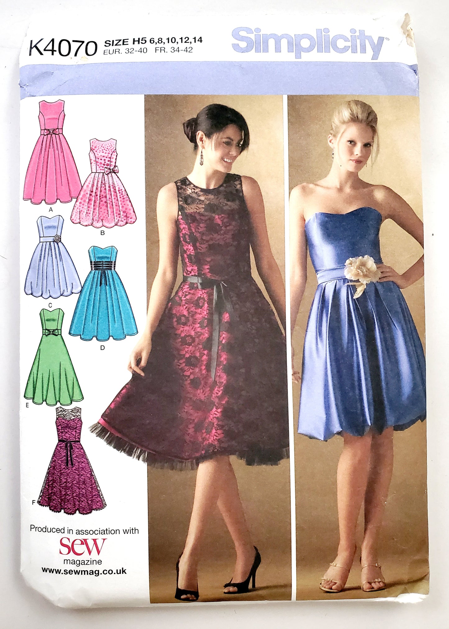 SIMPLICITY Sewing Pattern K4070, Strapless Dress, Dress, Overlay, Size 6-14