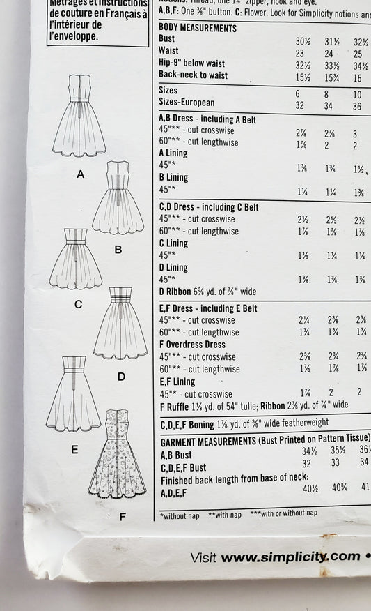 SIMPLICITY Sewing Pattern K4070, Strapless Dress, Dress, Overlay, Size 6-14