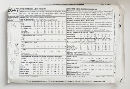 SIMPLICITY Sewing Pattern 2647, Designer Dress, Evening Dress, Day Dress, Size 4-12