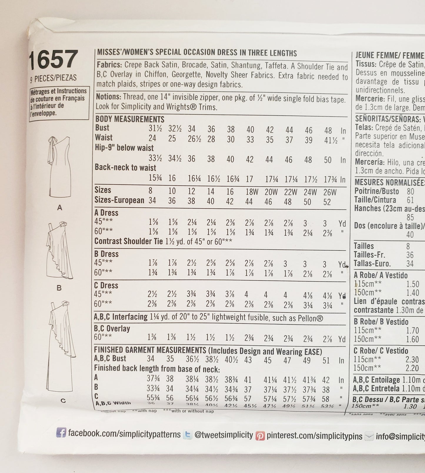 SIMPLICITY Sewing Pattern 1657 Special Occasion Dress SIZE 8-16