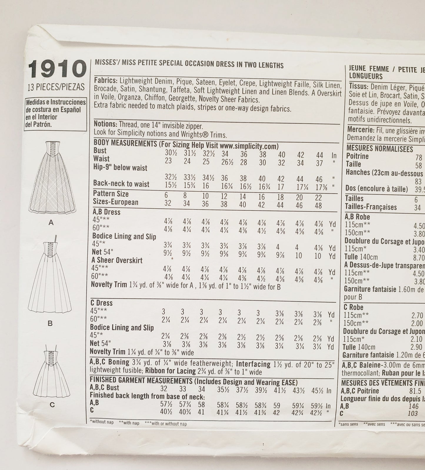 SIMPLICITY Sewing Pattern 1910 Dress with Boning, Full Skirt, Strapless Bodice, Prom, Evening Dress SIZE 6-14