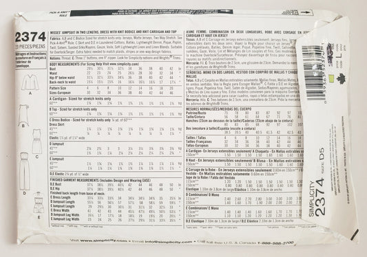 SIMPLICITY Sewing Pattern 2374, Jumpsuit, Dress, Knit Cardigan, Girls, Kids, Size 4-12