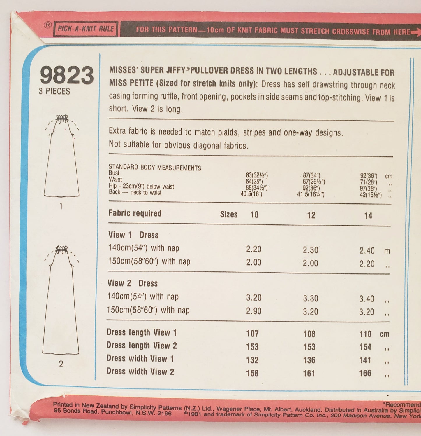 SIMPLICITY Sewing Pattern 9823, Super Jiffy Dress, Size 12