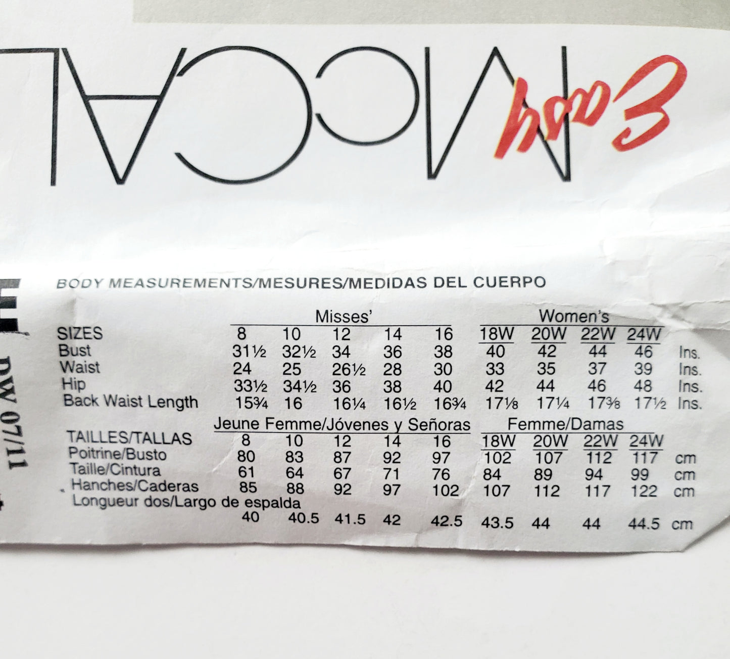 MCCALLS Sewing Pattern M6204 Loose Fitting Tunics, Plus Sizes, Size 18-24