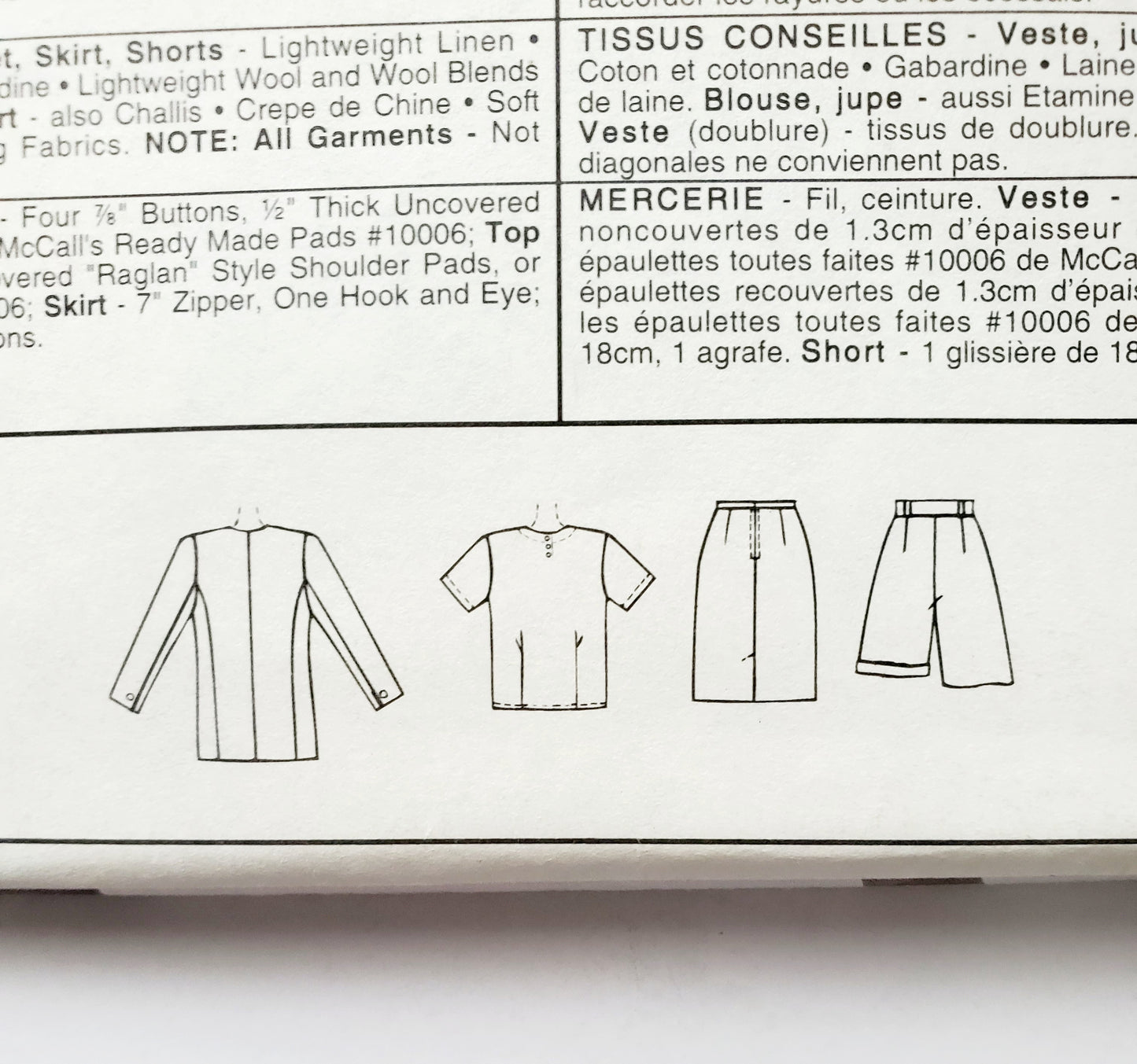 MCCALLS Sewing Pattern 6199 Vintage, 90's, Lined Jacket, Top, Skirt, Shorts, Size 12