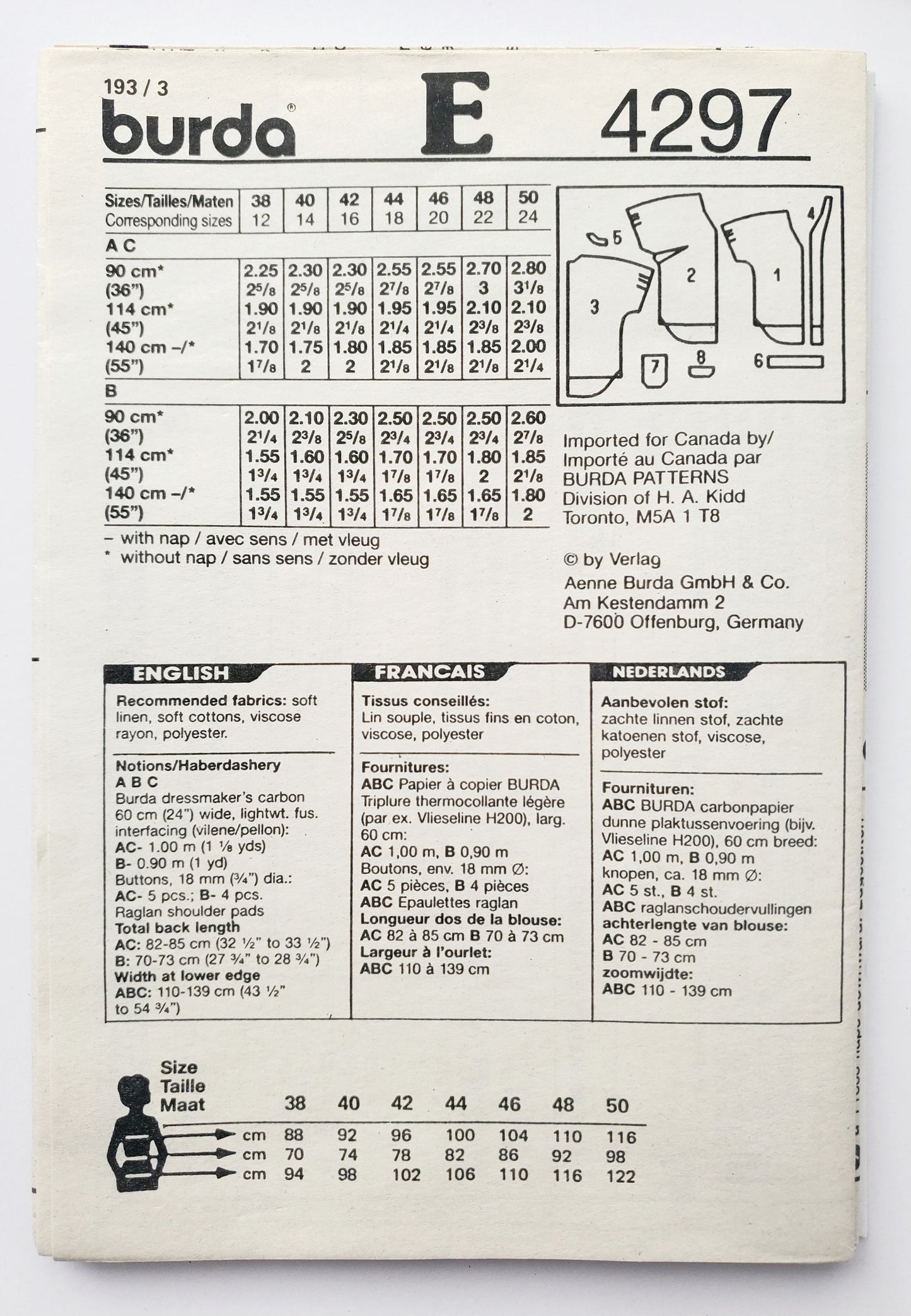 BURDA SUPER EASY, Sewing Pattern 4297, Shirts, Tops, Shirt with Curved Hem, Size 12-24