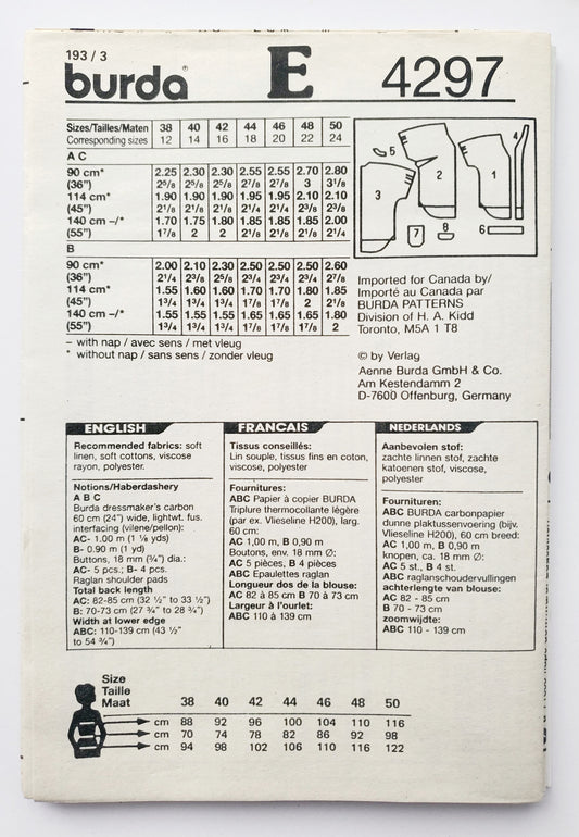 BURDA SUPER EASY, Sewing Pattern 4297, Shirts, Tops, Shirt with Curved Hem, Size 12-24