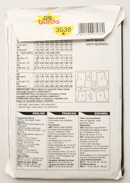 BURDA SUPER EASY, Sewing Pattern 3538, Men's Shorts, Size 36-60