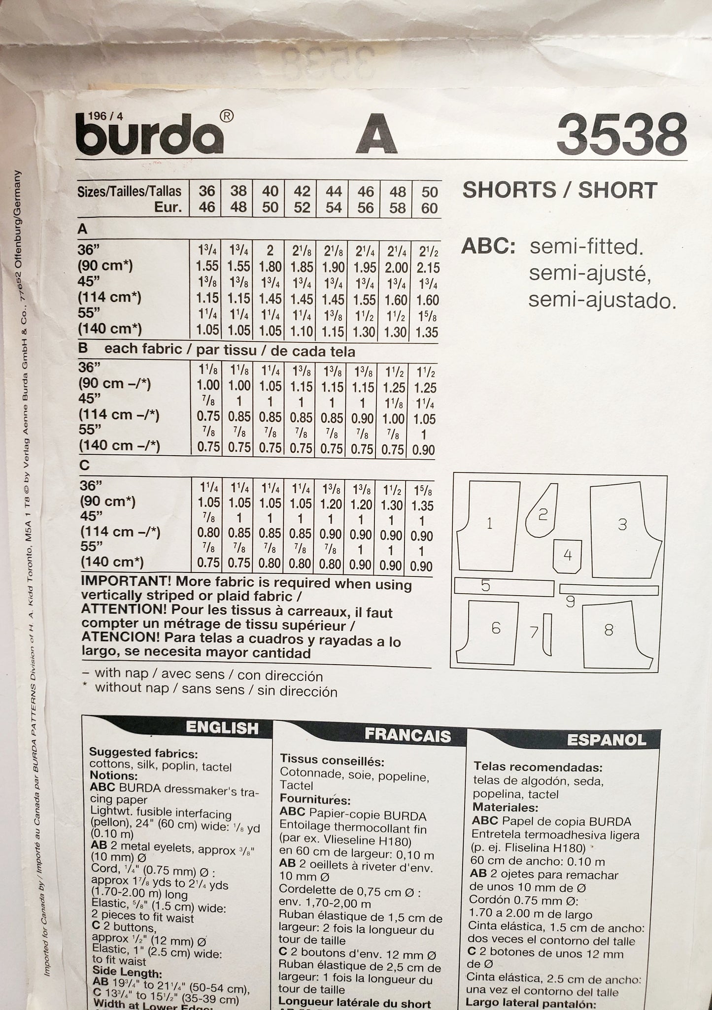 BURDA SUPER EASY, Sewing Pattern 3538, Men's Shorts, Size 36-60