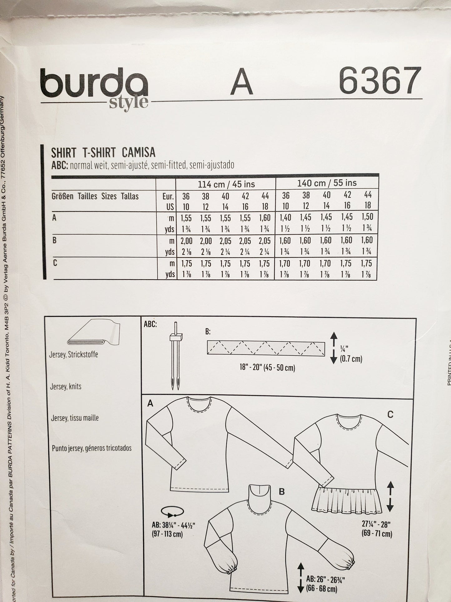 BURDA STYLE, Sewing Pattern 6367, Pull -Over Tops with Neckline Variations, Size 10-18