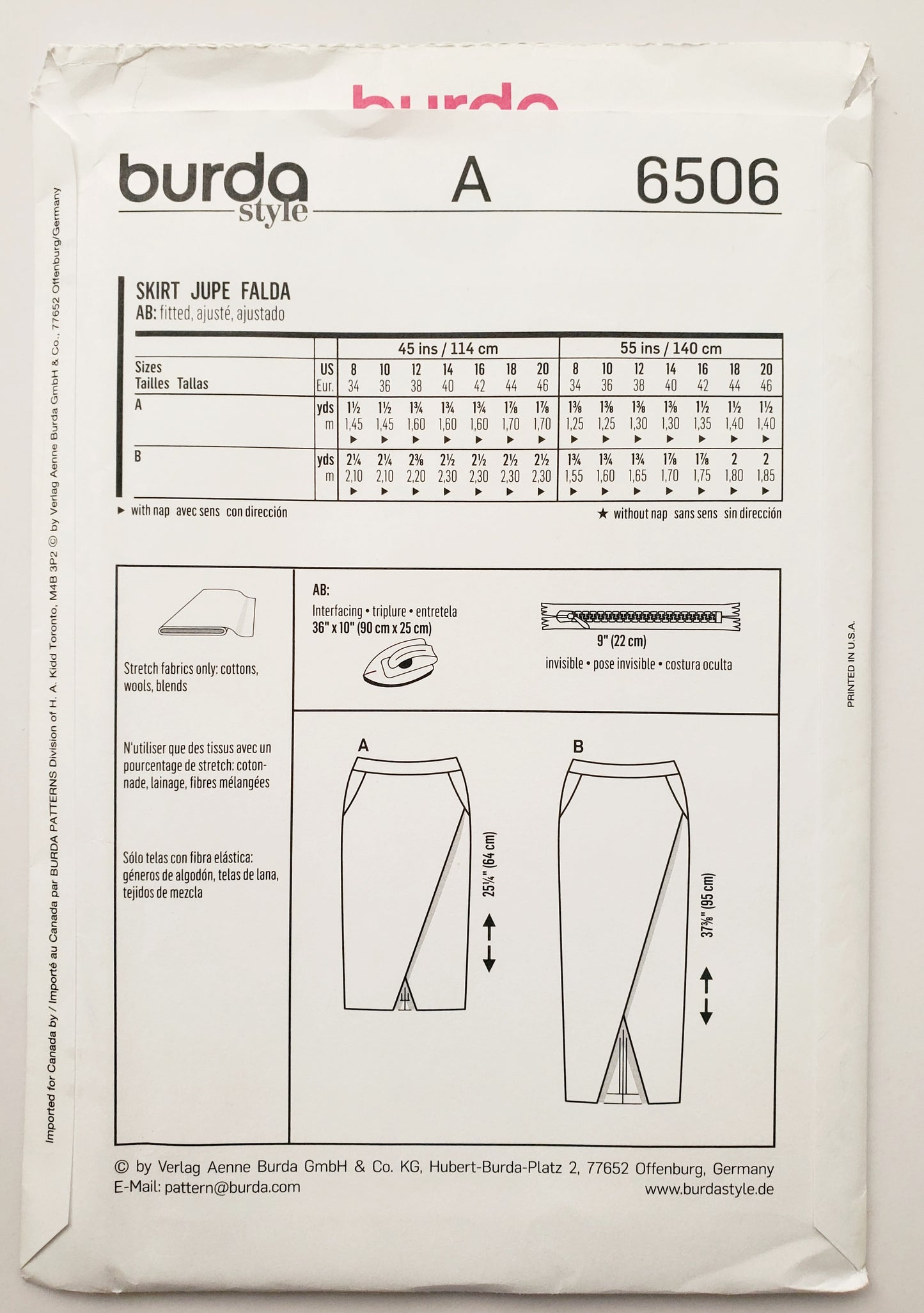 BURDA STYLE, Sewing Pattern 6506, Wrap Style Skirt, Size 8-20