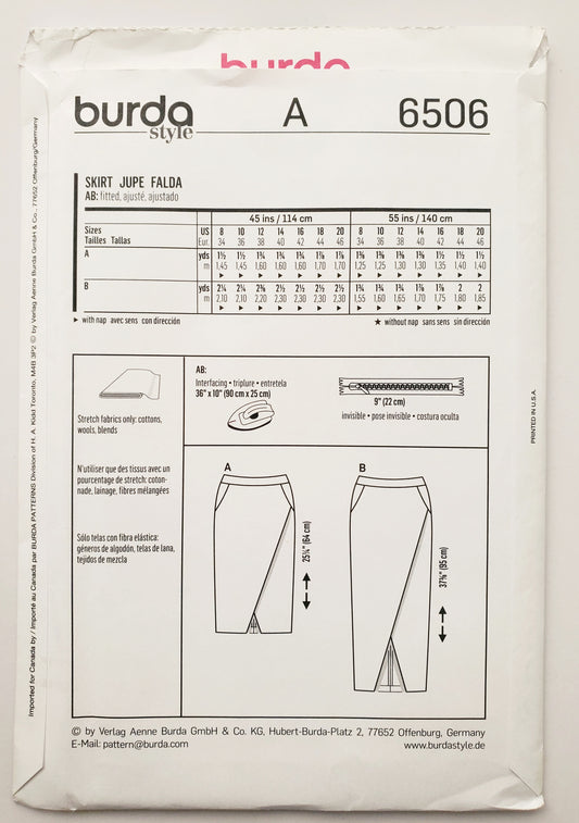 BURDA STYLE, Sewing Pattern 6506, Wrap Style Skirt, Size 8-20