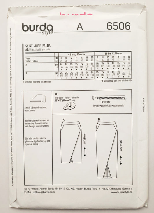 BURDA STYLE, Sewing Pattern 6506, Wrap Style Skirt, Size 8-20