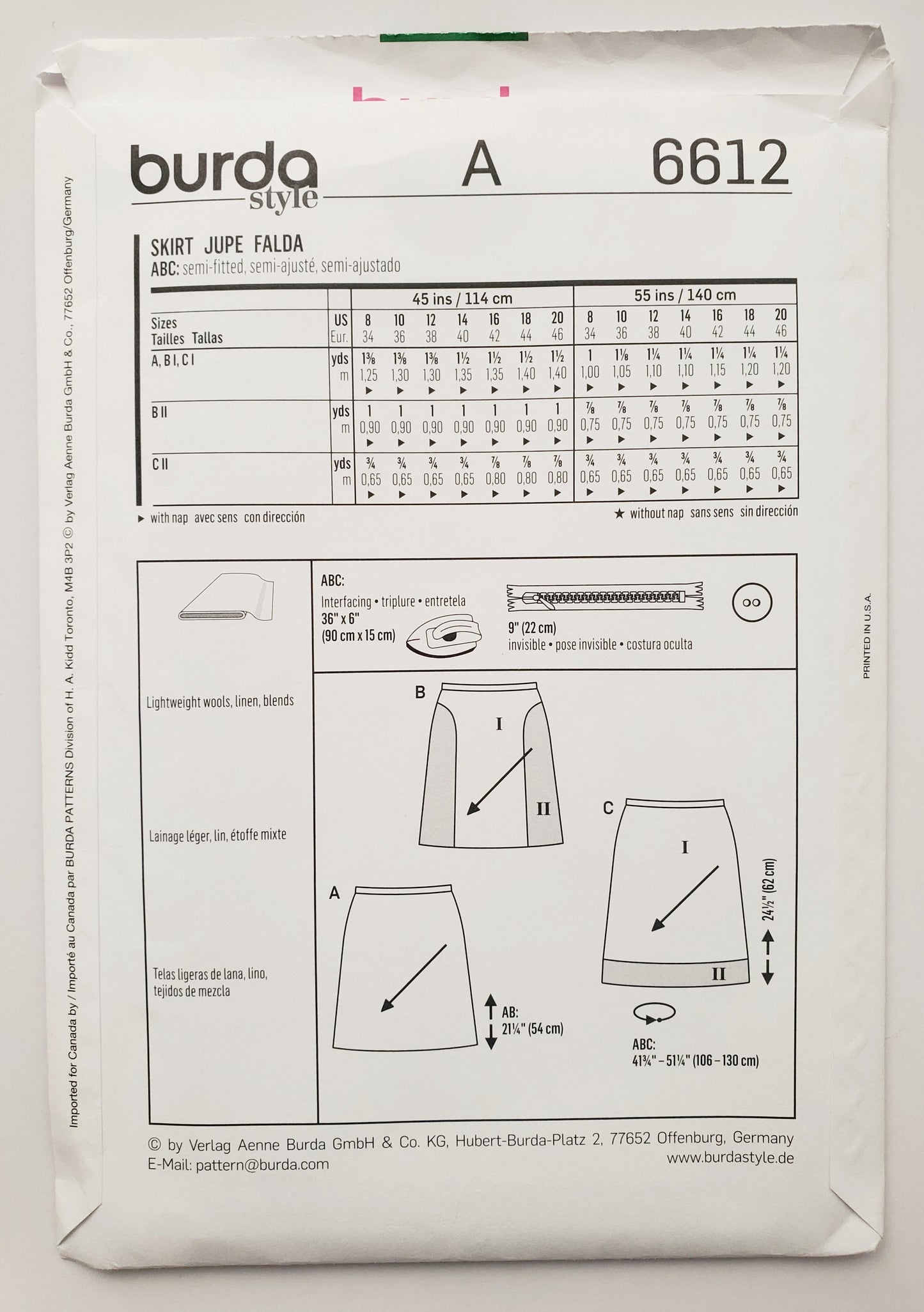 BURDA STYLE, Sewing Pattern 6612, Skirts with Contrast Fabric, Size 8-20