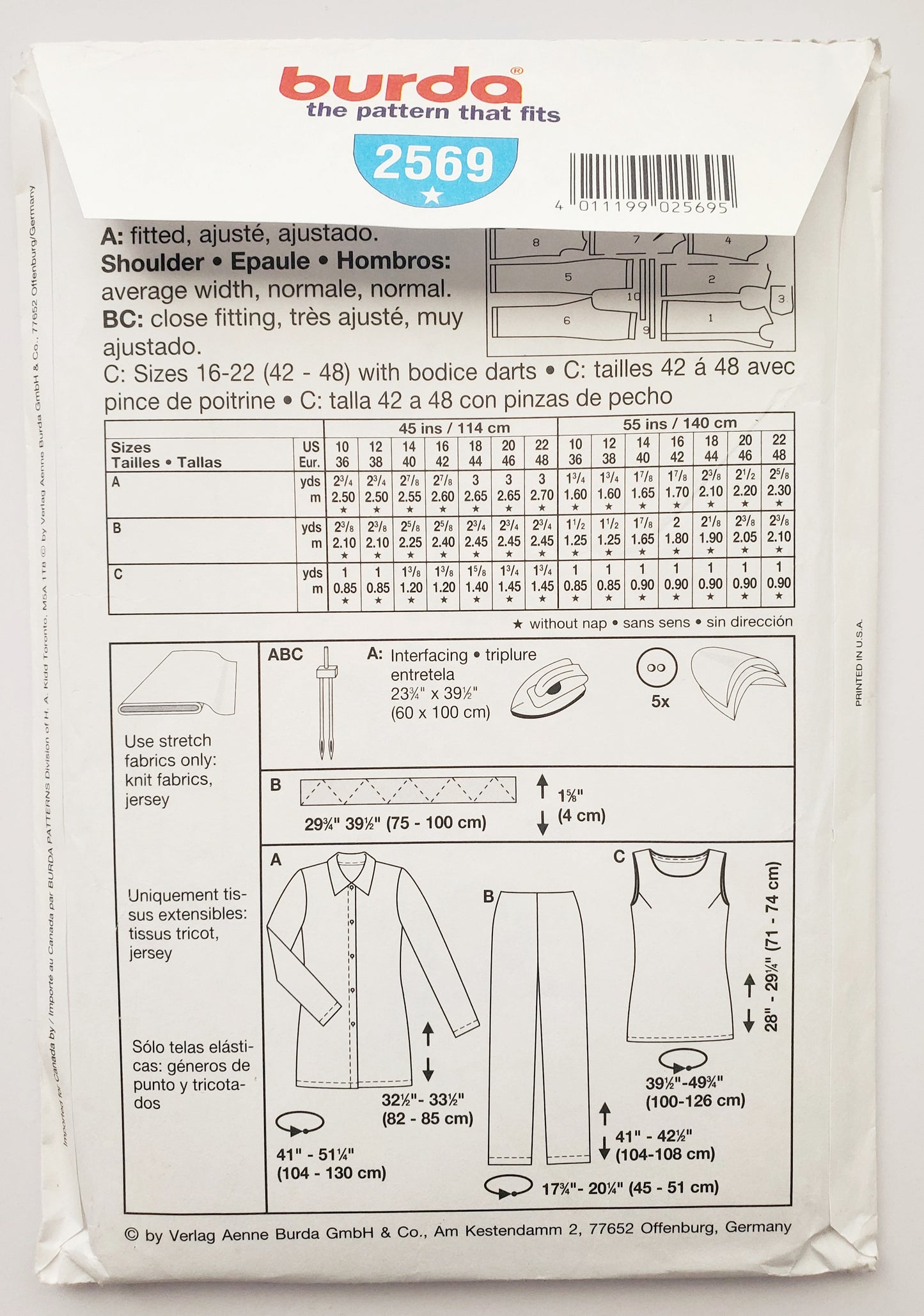 BURDA EASY, Sewing Pattern 2569, Pants, Shirts, Top, Outfit, Size 10-22