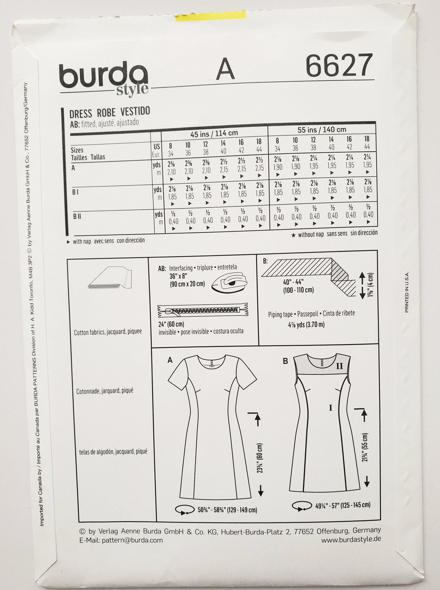BURDA STYLE, Sewing Pattern 6627, Comfortable Fitted Dress with Princess Seams, Size 8-18