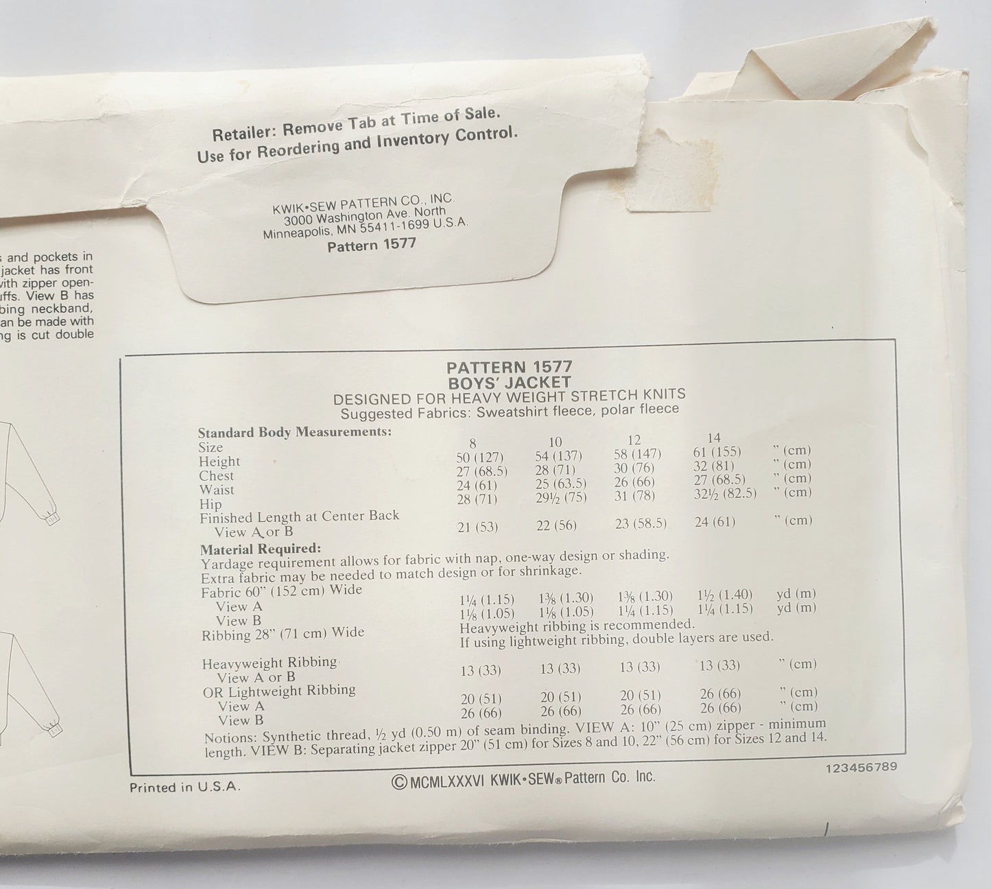 KWIK SEW Sewing Pattern 1577, Boys Zipped or Pullover Jacket, Size 8-14