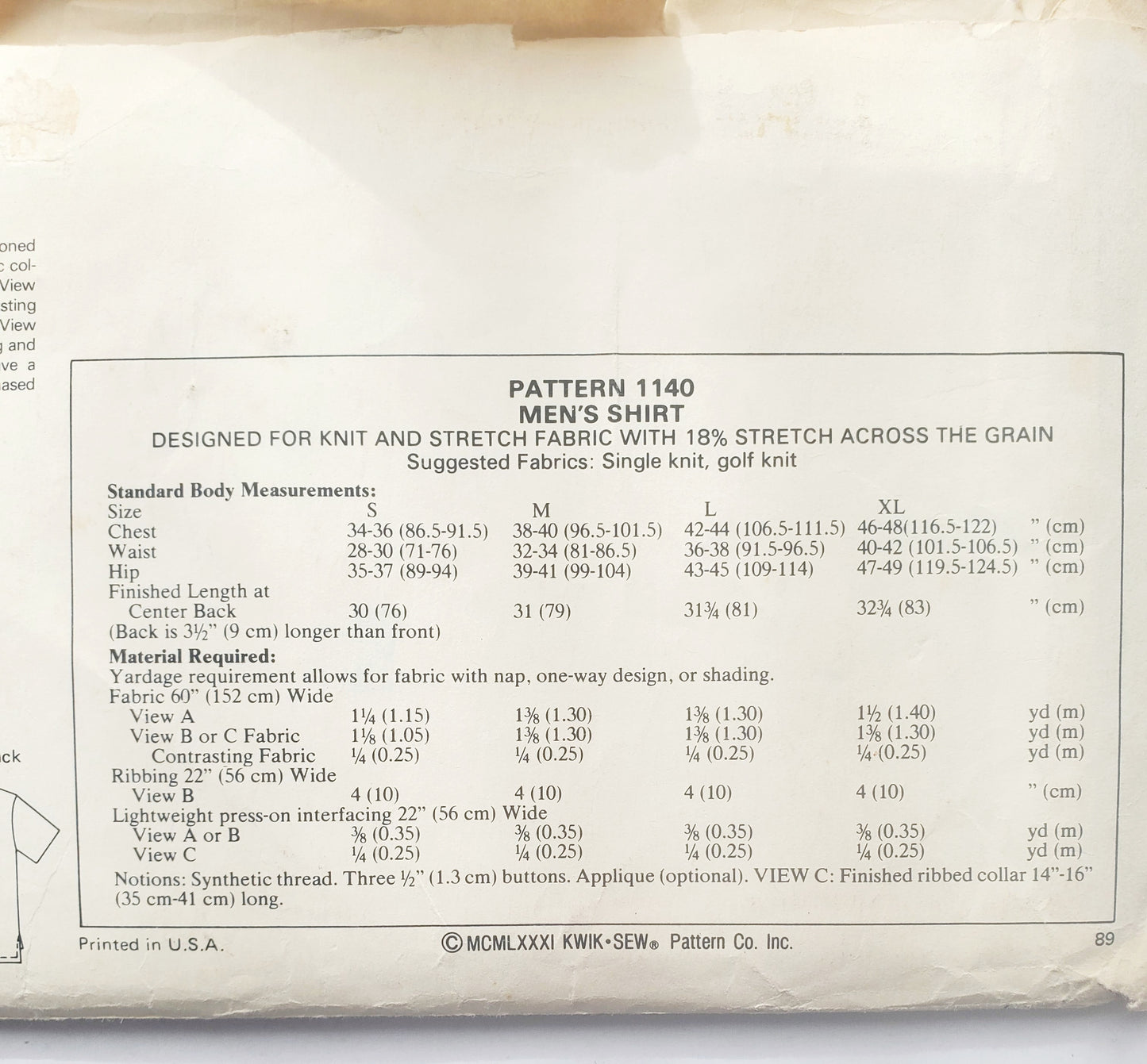 KWIK SEW Sewing Pattern 1140, Polo Shirt, Shirt, Buttoned Slit, Longer Back, Side Hemline Slits, Size S-XL