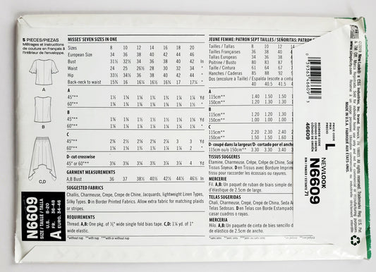 NEW LOOK Sewing Pattern N66096 Skirt with Uneven Hem, Sleeveless or Short Sleeved Top with Fabric Tie at Front Size 8-20