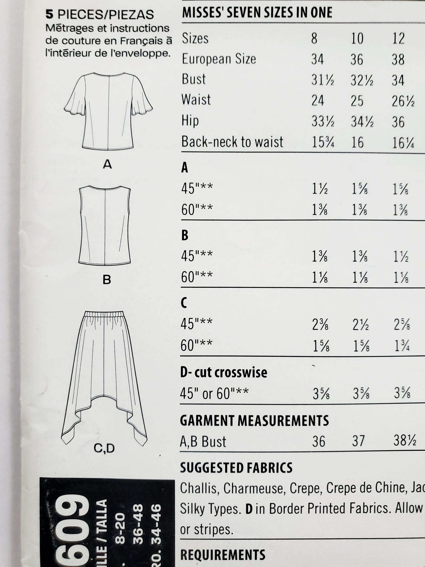 NEW LOOK Sewing Pattern N66096 Skirt with Uneven Hem, Sleeveless or Short Sleeved Top with Fabric Tie at Front Size 8-20