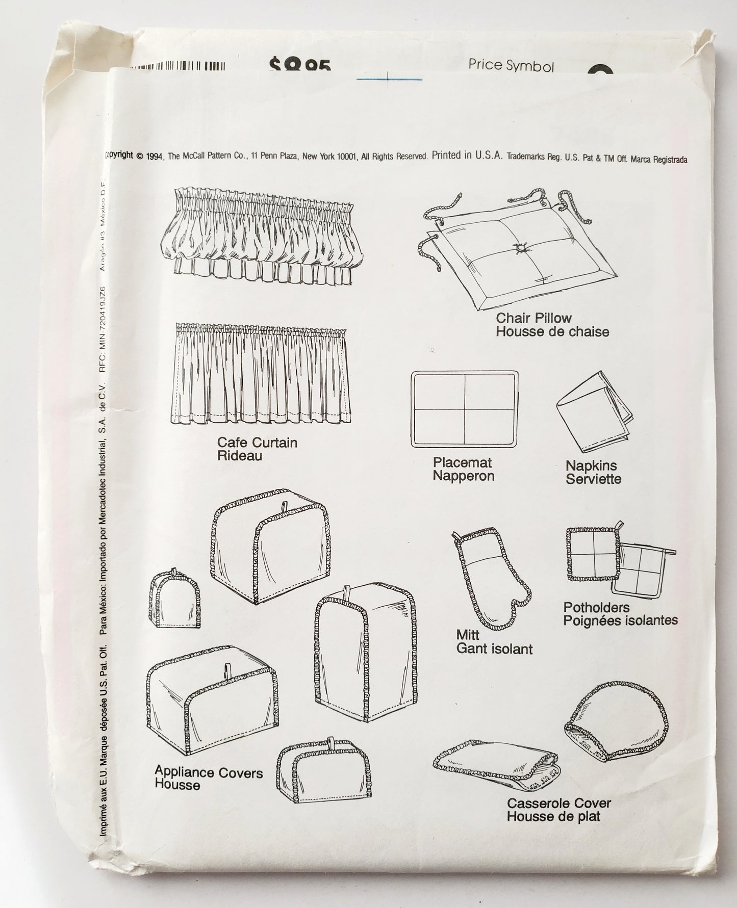 MCCALLS Sewing Pattern 7486 Home Decorating, Kitchen Essentials, Curtain, Chair Pillow, Placement, Napkins, Mitt, Potholders, Casserole Cover, Appliance Covers