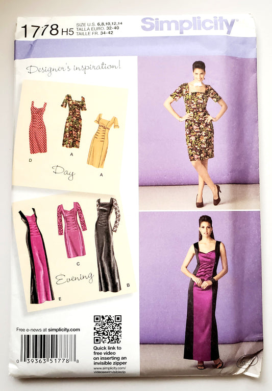 SIMPLICITY Sewing Pattern 1778 Designers Inspiration Dress Day & Evening SIZE 6-14