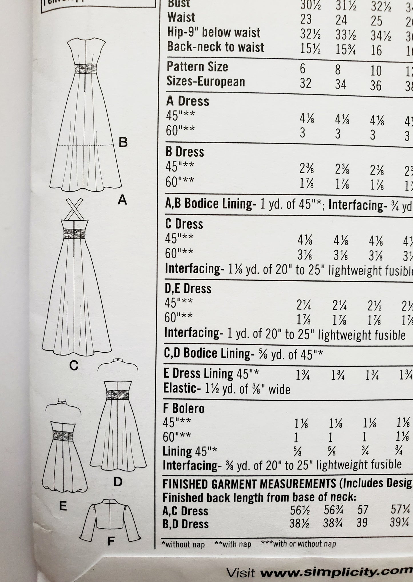 SIMPLICITY Sewing Pattern 2442, Evening Dress with Bolero, Length Variations Size 6-14