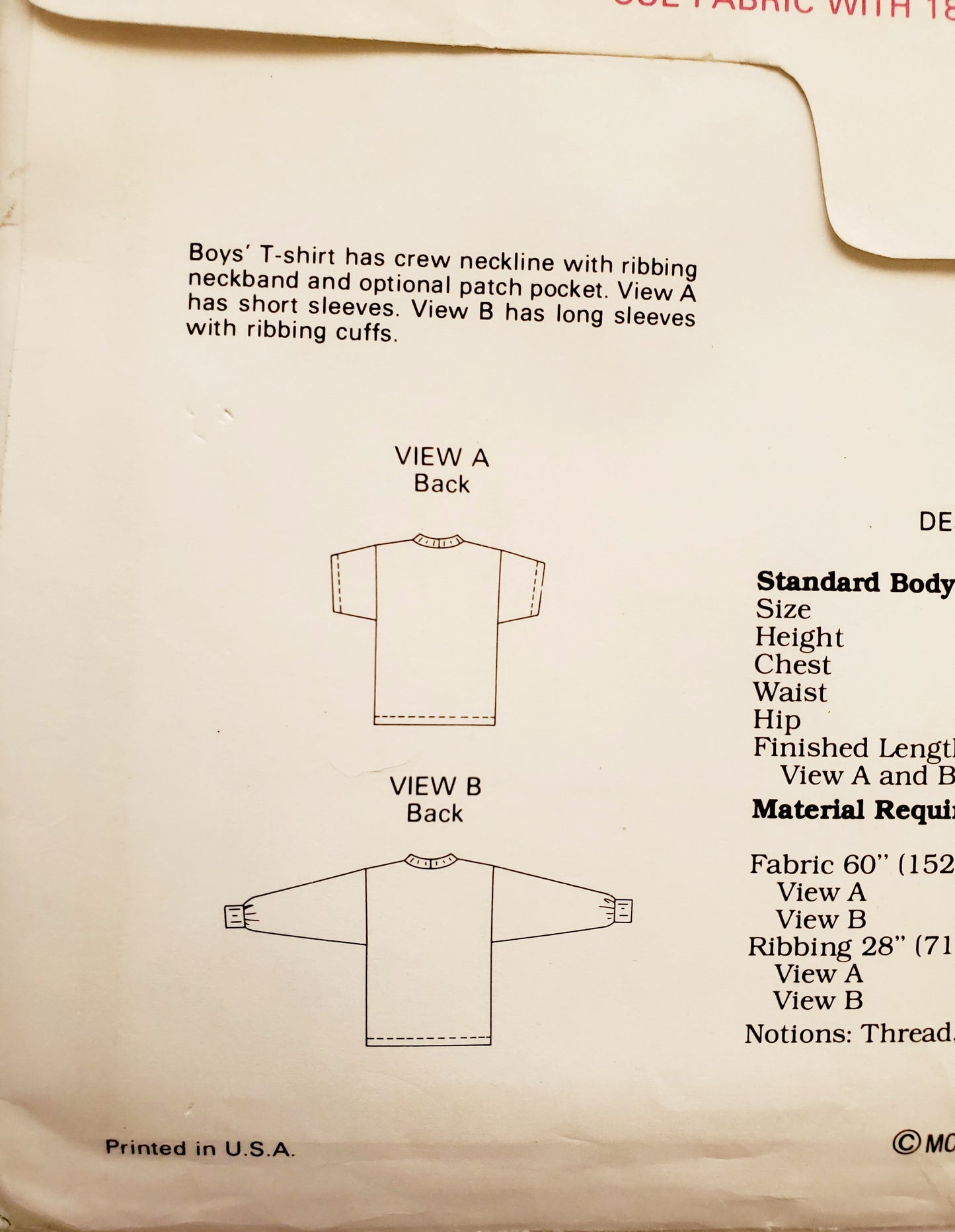 KWIK SEW 80's Sewing Pattern 1698, Boys, T-shirt, Tee, Crew Neckline, Ribbing, Size 8-14