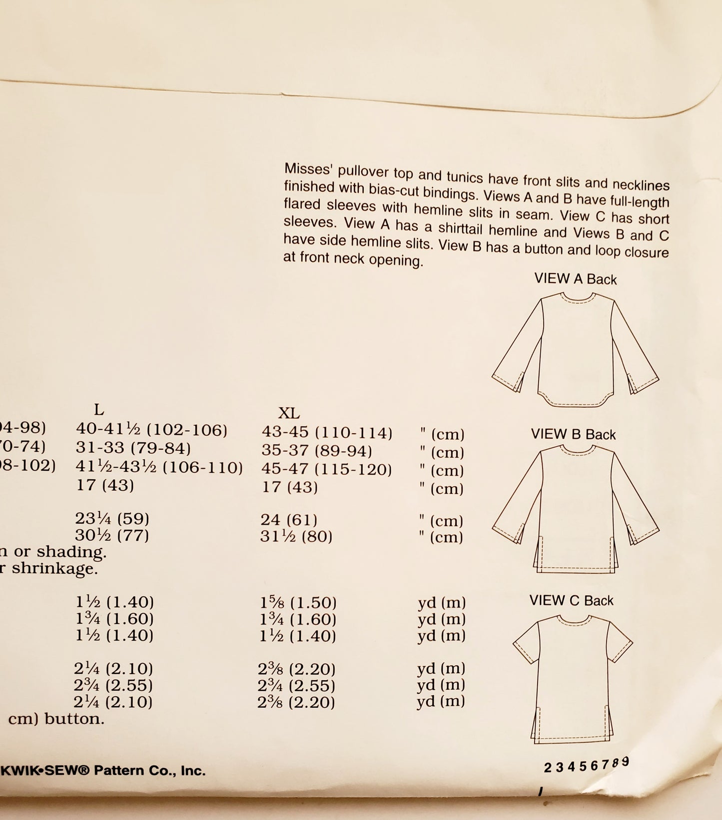 KWIK SEW Sewing Pattern 3161, Top, Pullover, Tunics, Hemline Slits, Size XS-XL