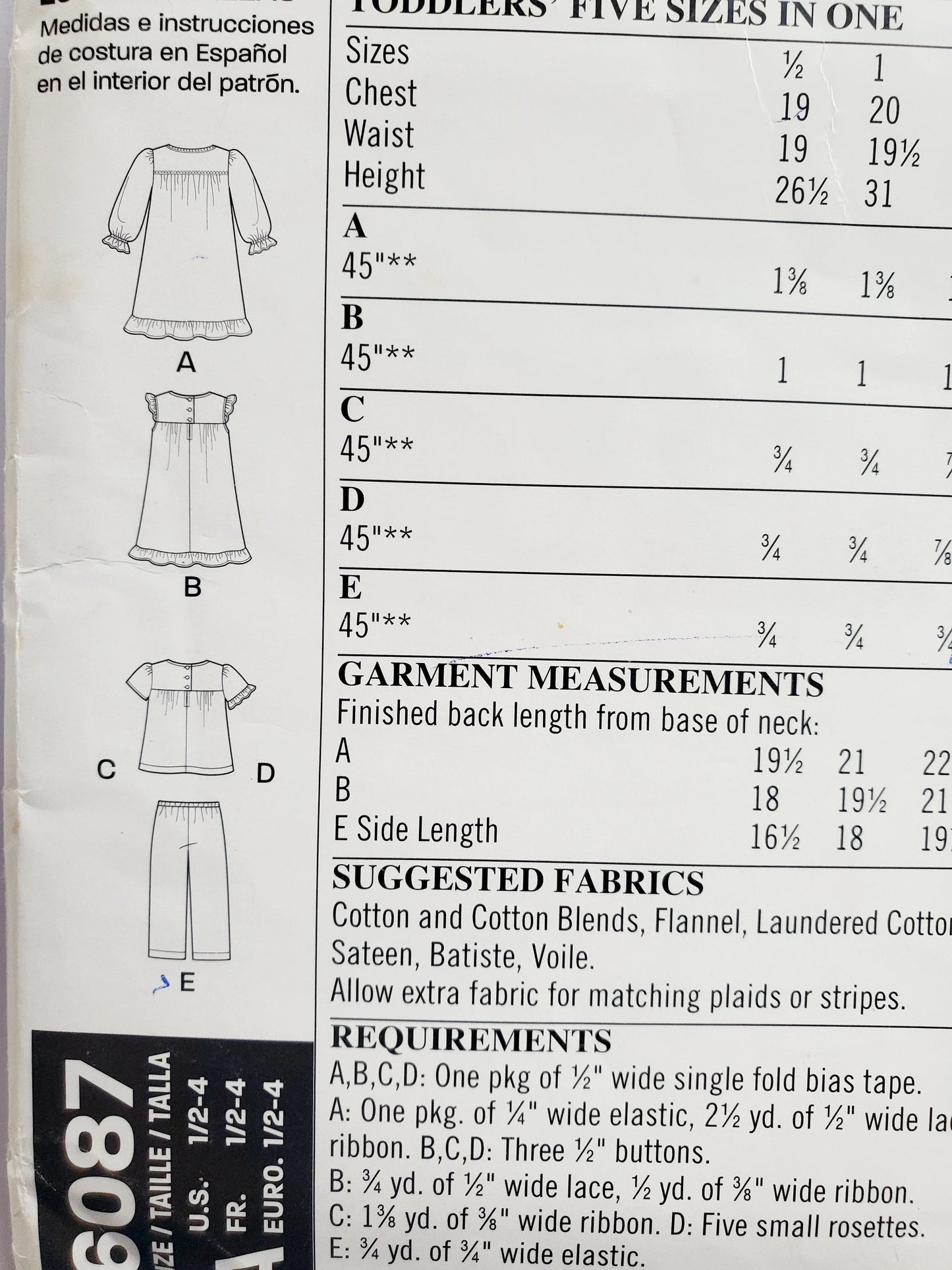 NEW LOOK Sewing Pattern 6087 Girls Kids Toddlers Dress, Top & Pants Size 1/2-4