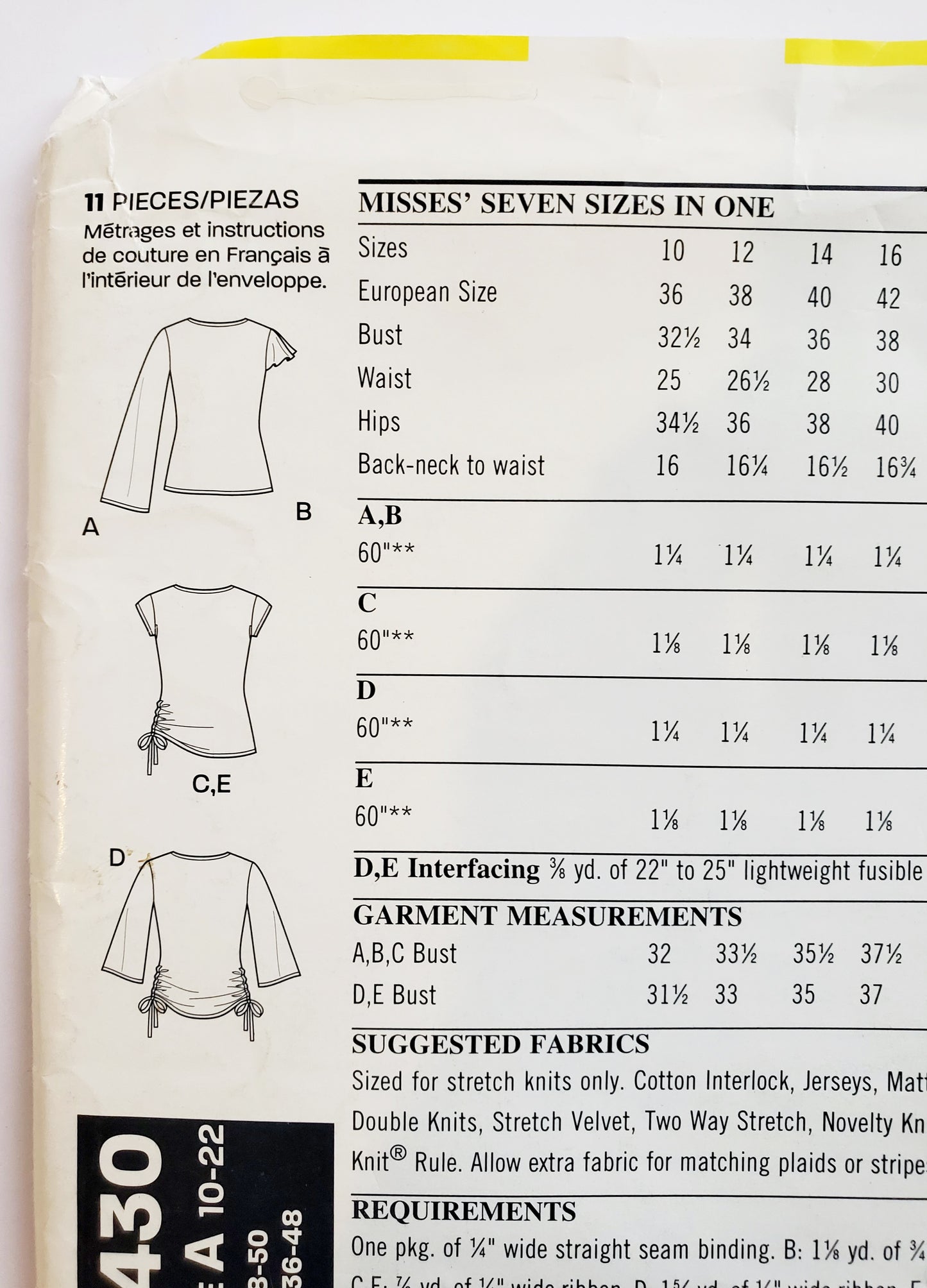 NEW LOOK Sewing Pattern 6430 Top Variations with Cross Over Fabric, Side Drawstrings & Ruched Style. Size 10-22