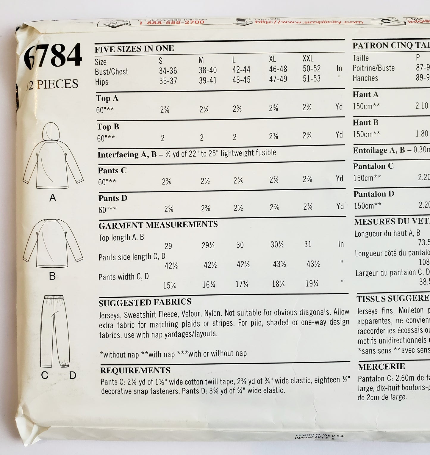NEW LOOK Sewing Pattern 6784 Unisex Womans Men's Sweater, Jumper, Hoodie, Top, Pants with Side Decorative Snap Fastenerss Size S-XXL