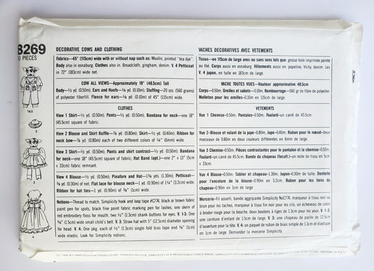 SIMPLICITY Sewing Pattern 8269, Crafts, Faith Van Zanten, Toy Cows and Clothing, Farm Animal, Stuffed Toy