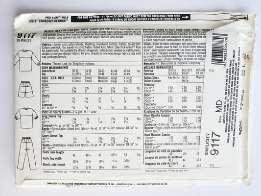 SIMPLICITY Sewing Pattern 9117, Surf Club, Adults Unisex, Teens Unisex, Pants, Shorts, Tops Size Medium