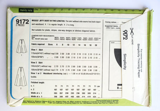 SIMPLICITY Sewing Pattern 9172, 80's, Jiffy, Jiffy Skirt, Flared, Maxi Skirt, Size 16