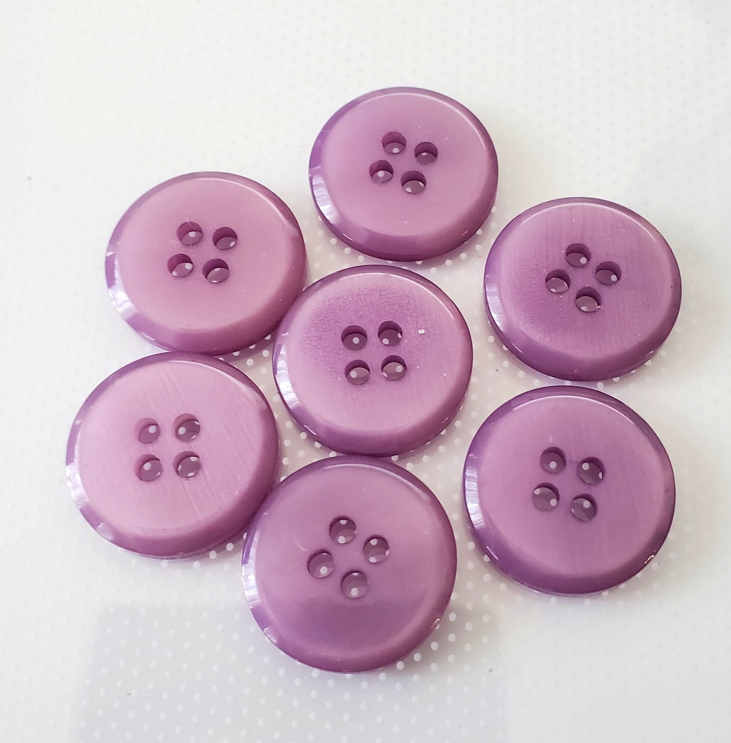 Purple Round 4-Holed Buttons, Raised Rim, Size 19mm, 1.9cm, Plastic, QTY 7