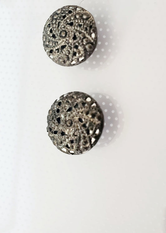 Silver Colored Filigree Sewing Buttons, Round, Shank Buttons, Vintage Buttons, Size 12mm, 1.2cm, Metal QTY 2