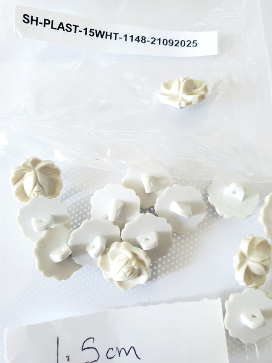 Off White Raised Flowers Shank Buttons, Size 15mm 1.5cm QTY 15