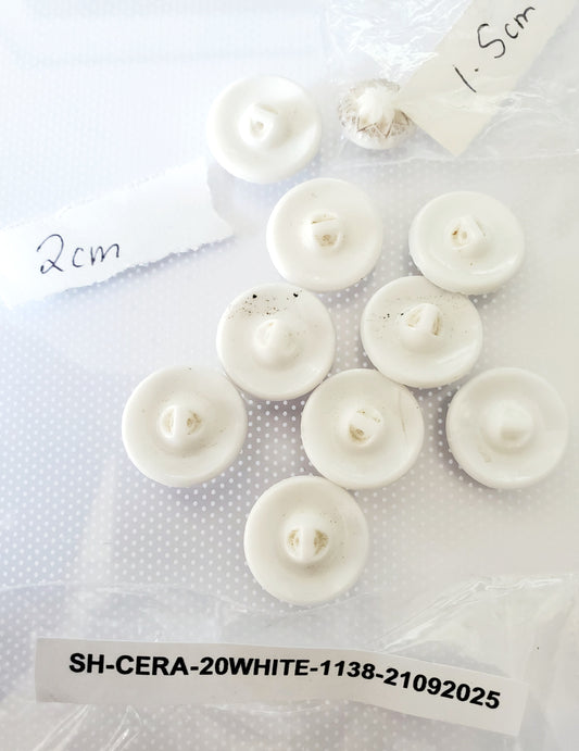 Vintage White Porcelain Shank Buttons with, Copper Colour Details and Raised Shape, Size 20mm, 2cm (QTY 9) Size 1.5cm, 15mm (QTY 1)