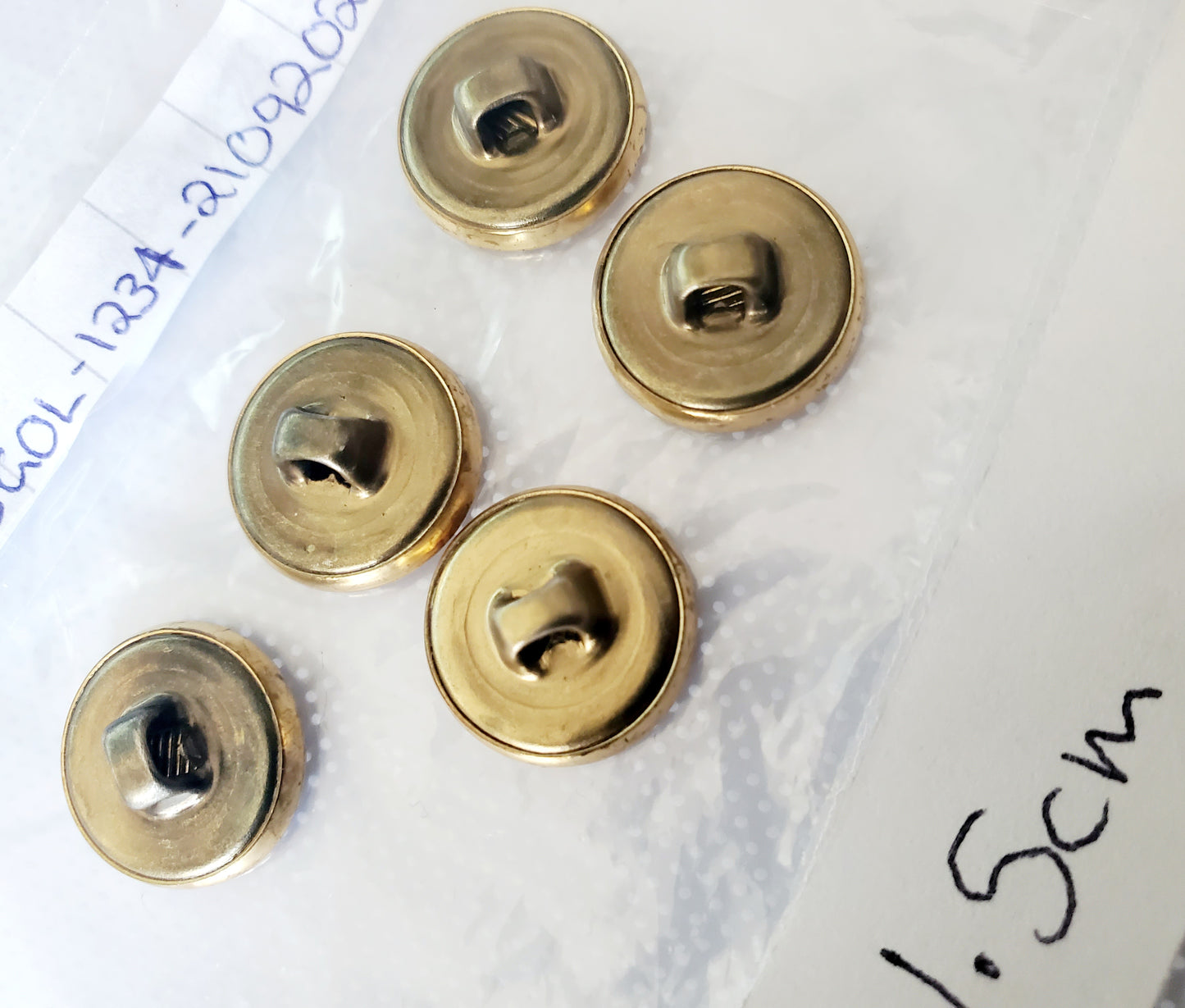 Metal Gold Colour Round Shank Buttons, Size 15mm 1.5cm, QTY 4
