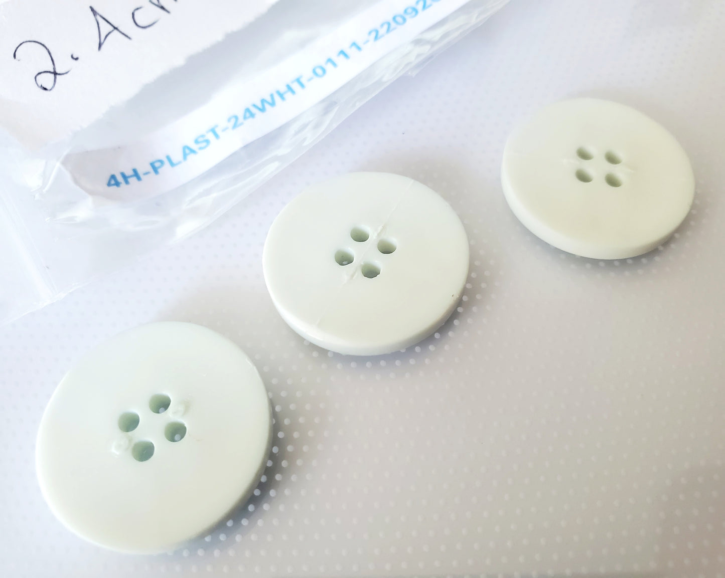 Very Light Green, Almost White, Round 4-Holed Buttons, Size 24mm, 2.4cm, Plastic QTY 3
