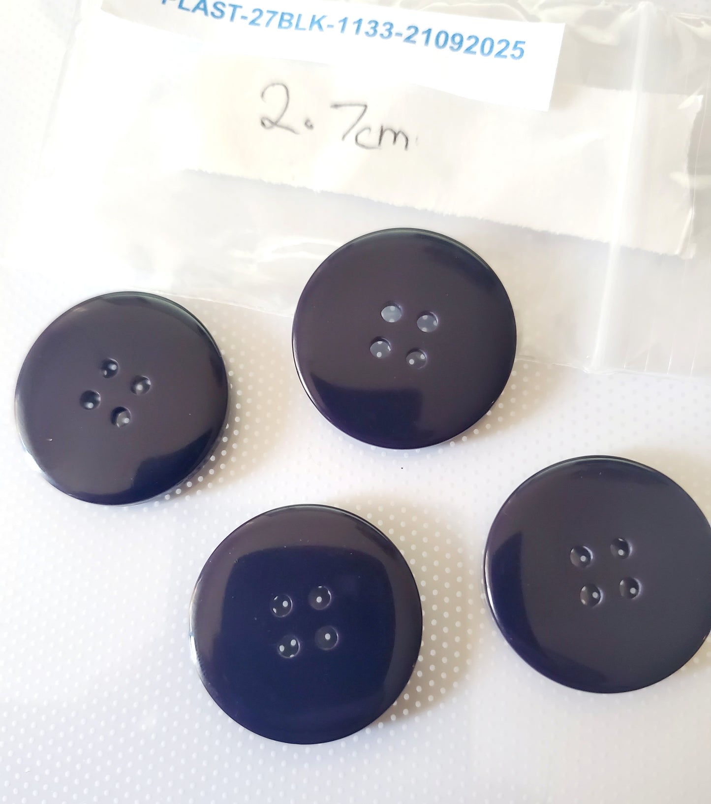 Black Round 4-Holed Buttons with Rim Edge, Size 27mm, 2.7cm, Plastic QTY 4