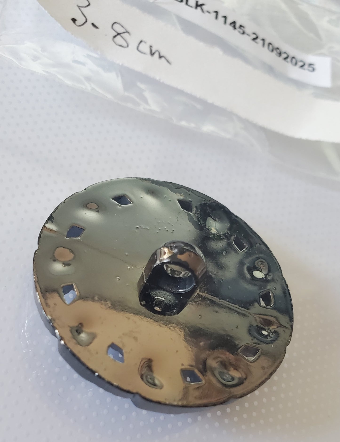 One Large Plastic Decorative Detailed Shank Buttons, Black with Faux Metal Border, Round, Size 38mm 3.8cm QTY 1