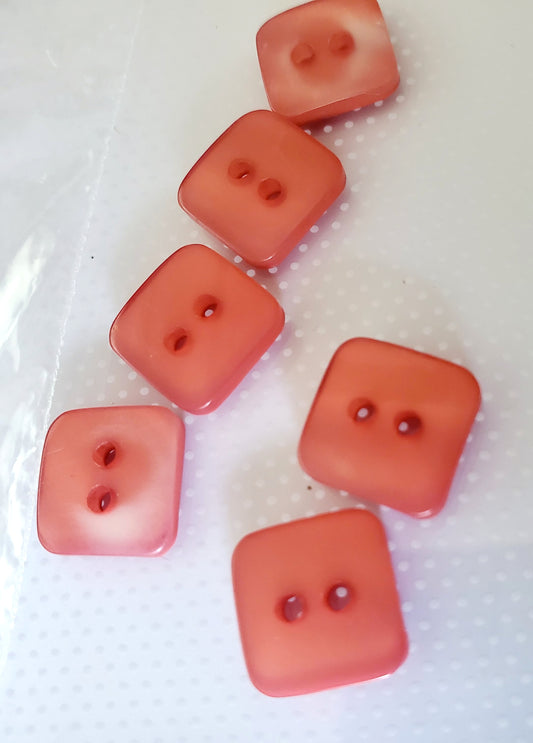 Square Hot Red, 2-Holed Buttons, Size 10mm, 1cm, Plastic, QTY 6